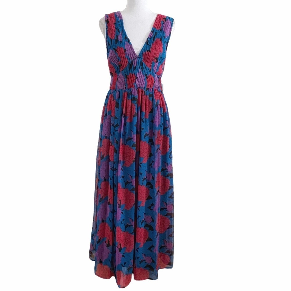 Manoukian F loral Sleeveless Maxi Dress - Blue and Pink